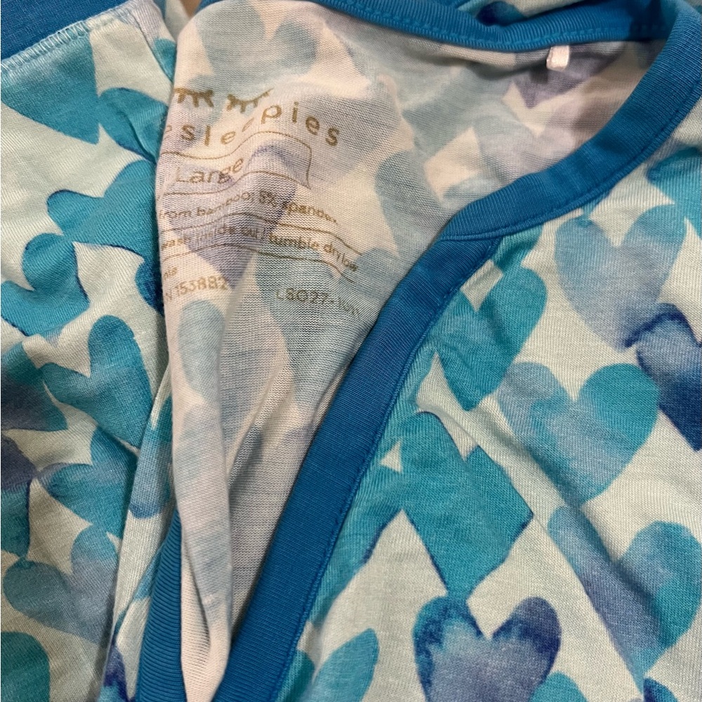 Little Sleepies Blue Watercolor Hearts Bamboo Pajama Set size Large XL - Picture 2 of 5